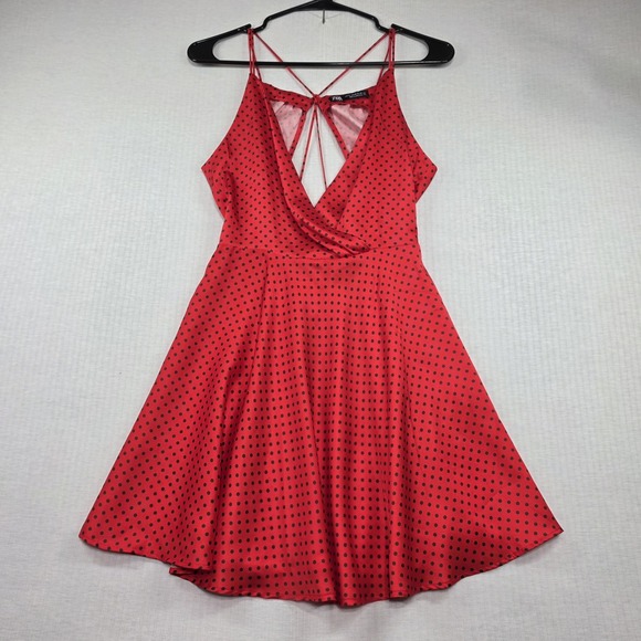 Zara Dresses & Skirts - ZARA Red Polka Dot Strappy Back Mini Dress Size XS Retro Pinup Coquette Party